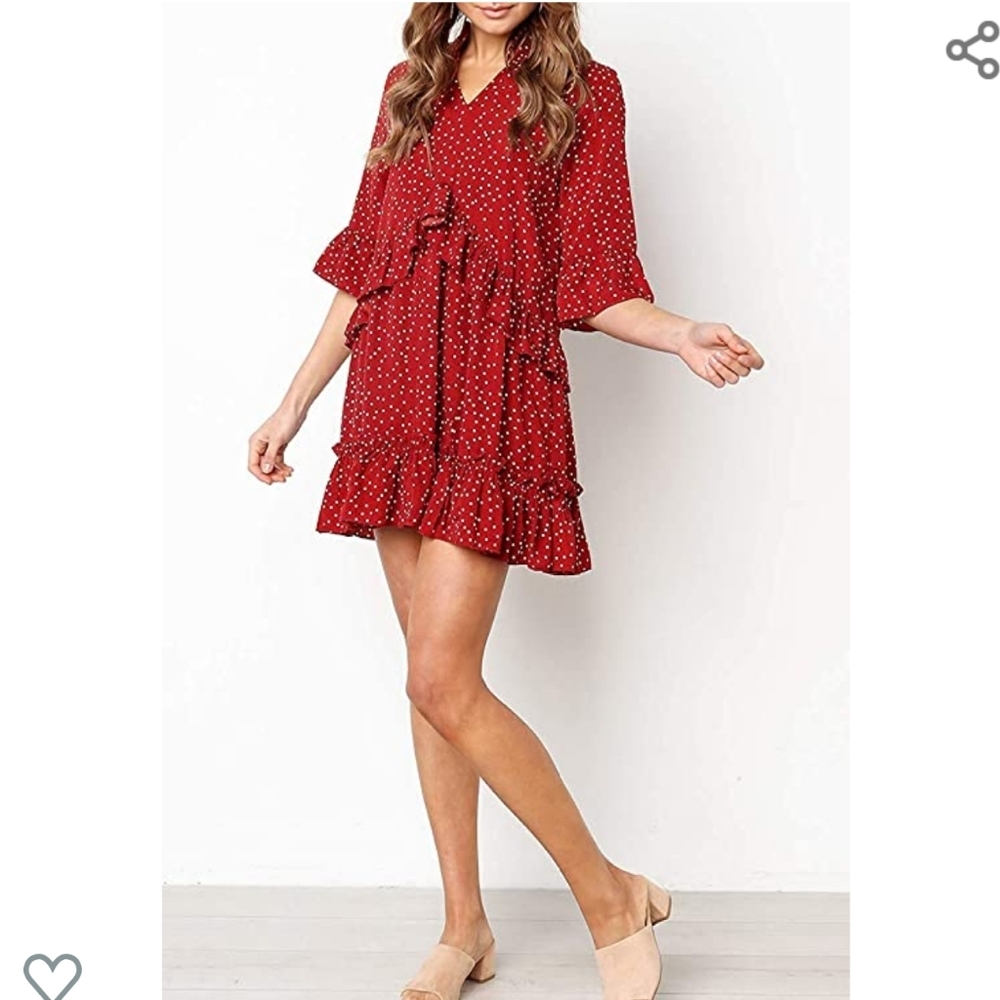 NEW V Neck Short Sleeve Polka Dot Mini Dress - Picture 4 of 8